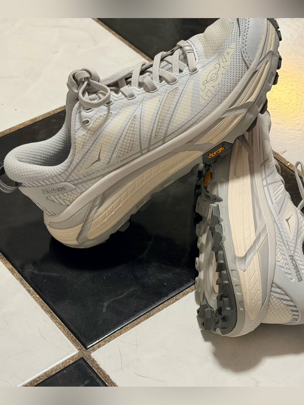 Hoka Women's White and Light Gray Trail Runners